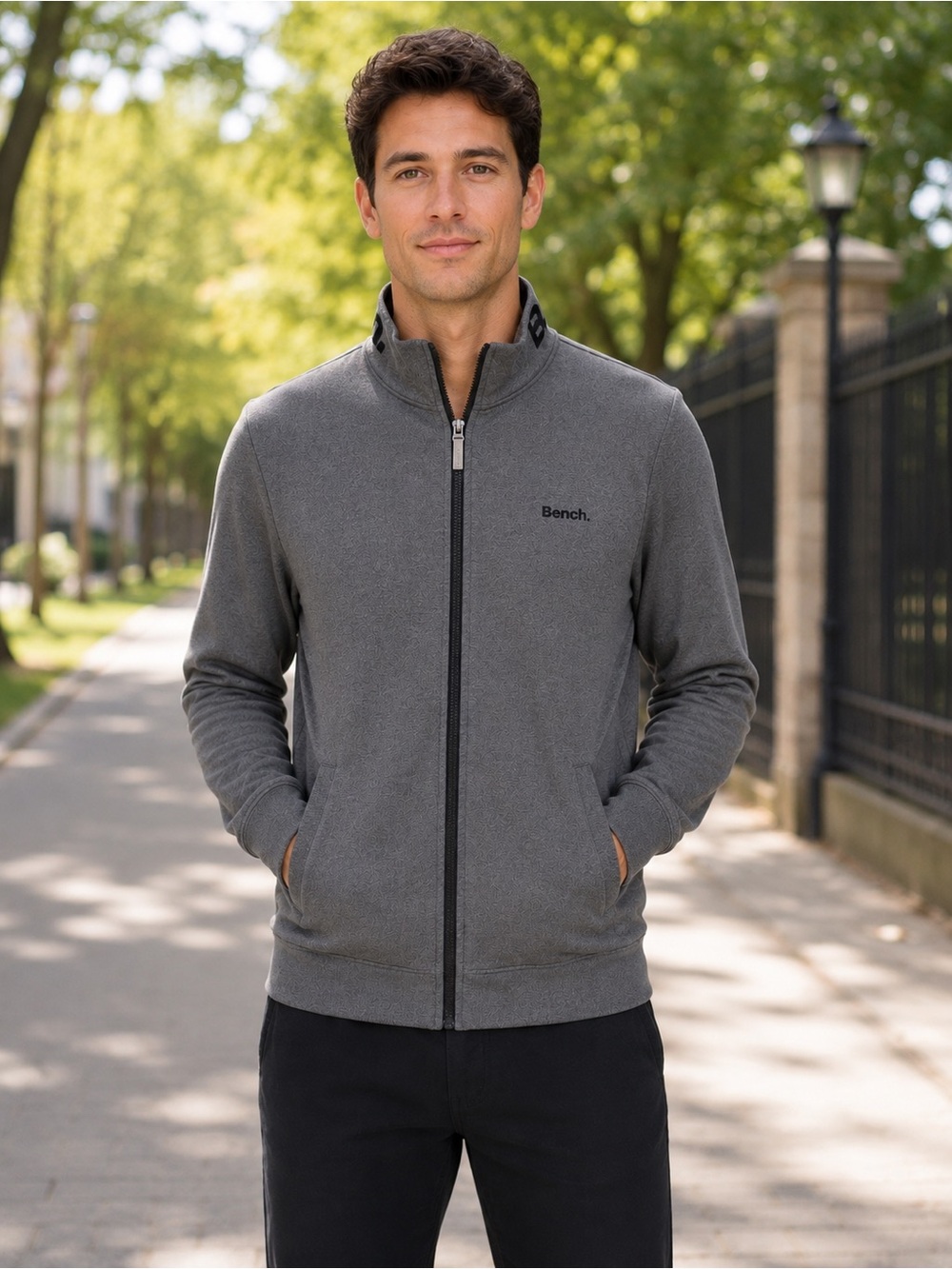 Bench Men’s Full Zip Track Jacket Gray Large Athleisure Lightweight
